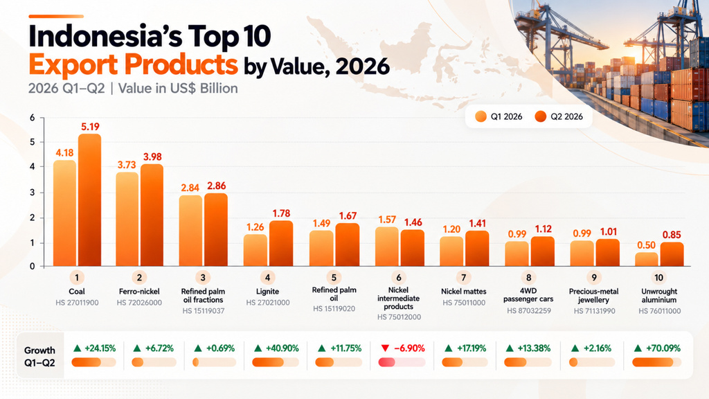  Indonesia’s Top 10 Export Products by Value, 2026 
